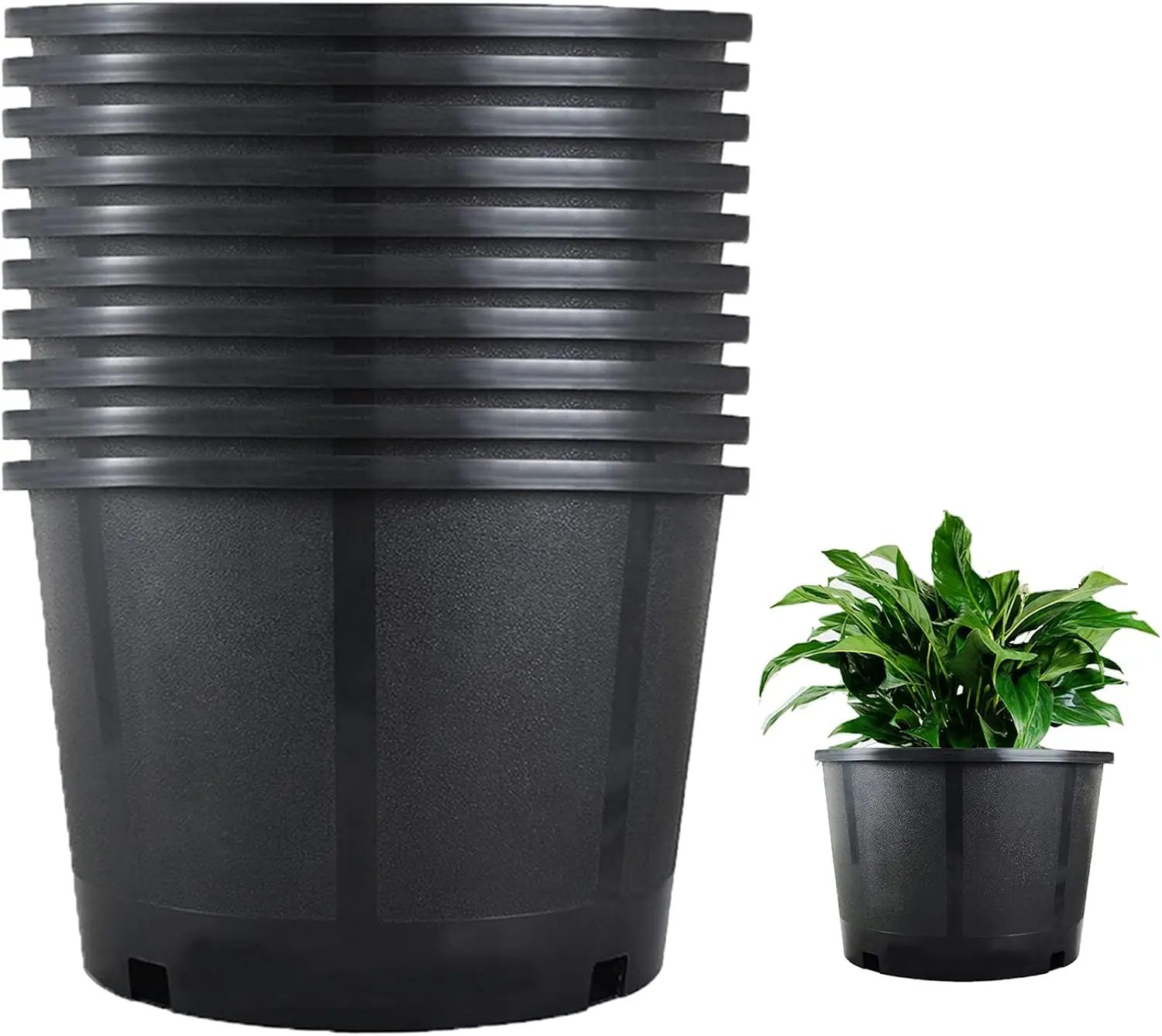 Plant Pots Flower Pot 10-Pack 10 Gallon Planter Nursery Pot Garden Seedling Planters Containers Plastic Injection Molded Pots with Drainage Holes for Outdoor Indoor Plants Vegetables, Black