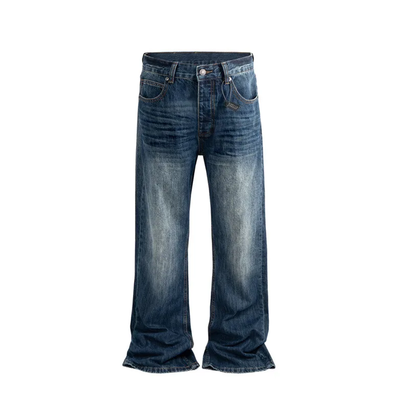 Hksh primavera novos homens maré escuro queimado calças de brim finas lavadas vintage unisex desgastado enrugado calças jeans longas high street retro hk8741
