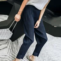 Miyake Pleated Fashion  Cropped Pants  Solid Color Large Size Slim Fit Slimming Urban Casual Ankle Banded Pants Split Y2k Pants - Image 4