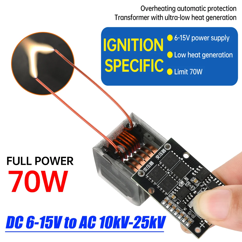 

High Voltage Arc Igniter Module Driver Board - DC 6-15V to AC 10kV-25kV Transformer Lighter Boost Spark Ignition Coil