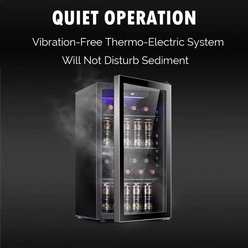 

"26-Bottle 130-Can Wine Cooler - Beverage Refrigerator w/ Glass Door, Mini Wine Cellar"