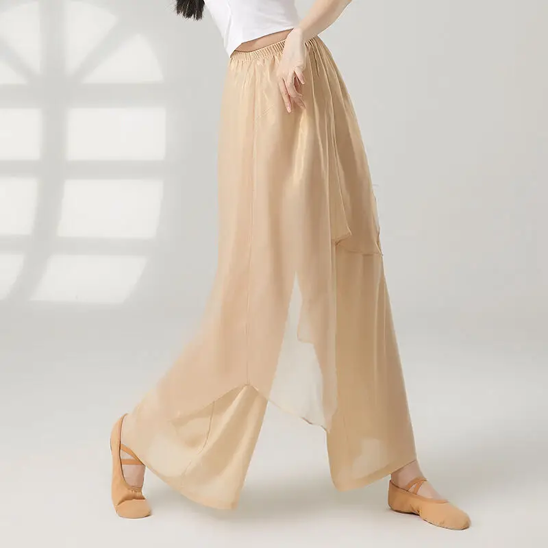 Traje de danza clásica para mujer, falda y pantalones fluidos, ropa de actuación de danza china, pantalones sueltos de pierna ancha