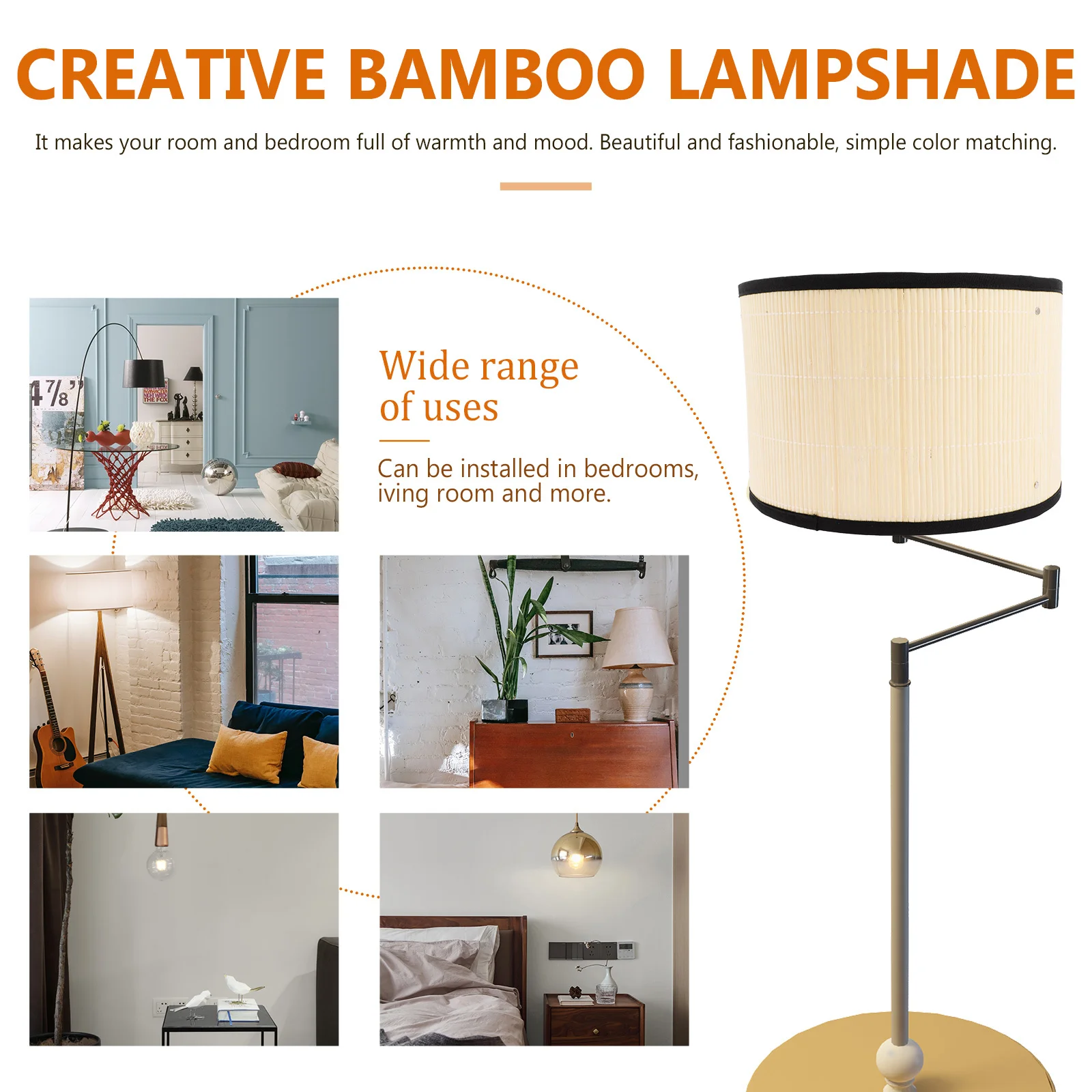 

Bamboo Barrel Lamp Shade Durable Iron Frame Creative Design Indoor Table Light Shade Vintage Desk Lamp Lampshade