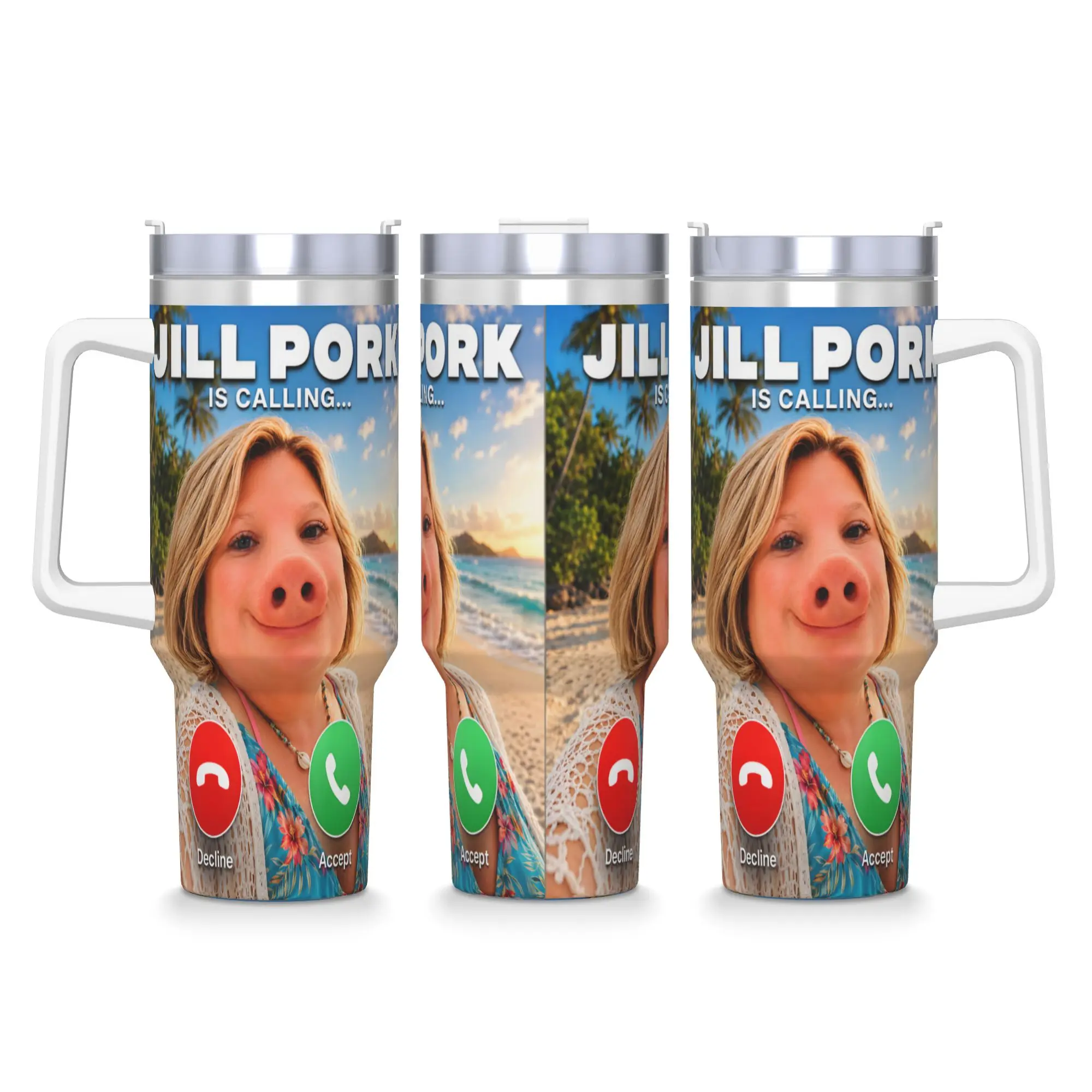 Jill Pork John Pork is Calling Brainrot Meme Stainless Steel Tumbler Mugs Cup Thermal Cups Hot Drinks Milk Tea Water Bottle