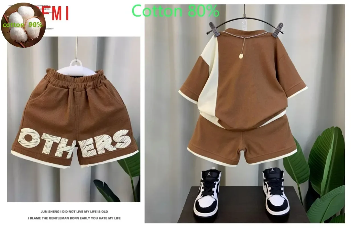 Korean Children\'s Clothes 2024 Summer Teenage Boy Letter Outfit New Kid Suit Thin Short Sleeves T-shirt + Shorts Two Piece Set