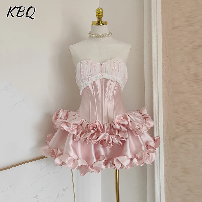 KBQ Французское однотонное платье-туника Fodls для женщин, платье без бретелек, без рукавов, с открытой спиной, лоскутное платье с бантом, женское новое