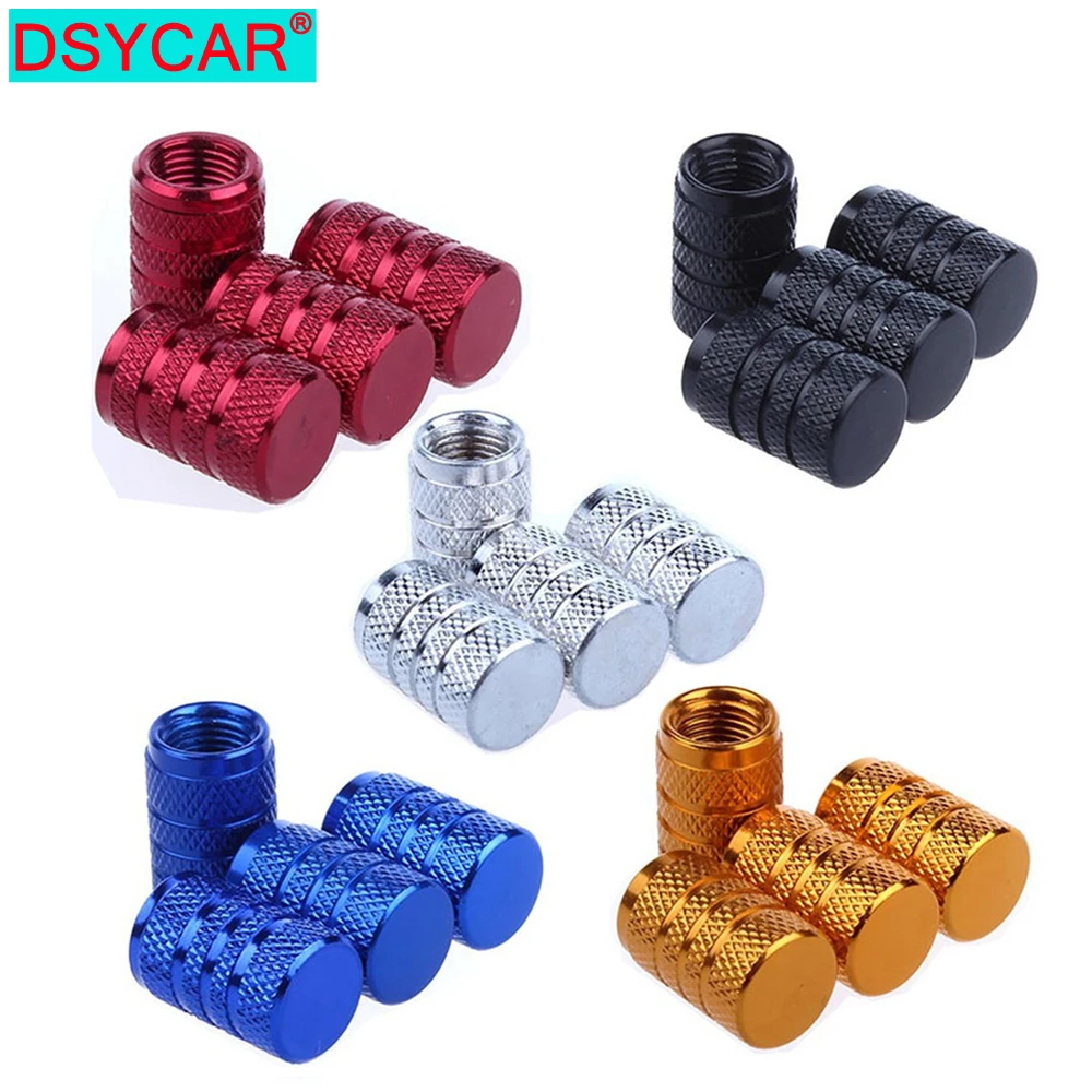 DSYCAR 4 قطعة سيارة فضية الإطارات صمام ينبع غطاء التخريش نمط الإطارات غطاء صمام الألومنيوم الإطارات عجلة الجذعية غطاء صمام الهواء ل الولايات المتحدة شريدر