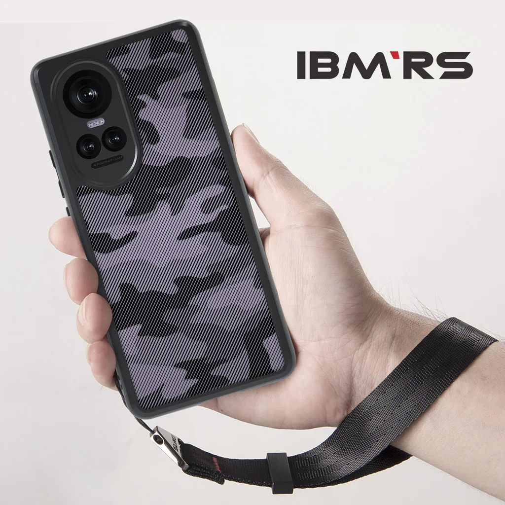 

IBMRS Compatible oppo reno 10/10 pro 5g case, Prevents Accidental Drops (Comes with wrist strap)Camo Transparent Phone Cover