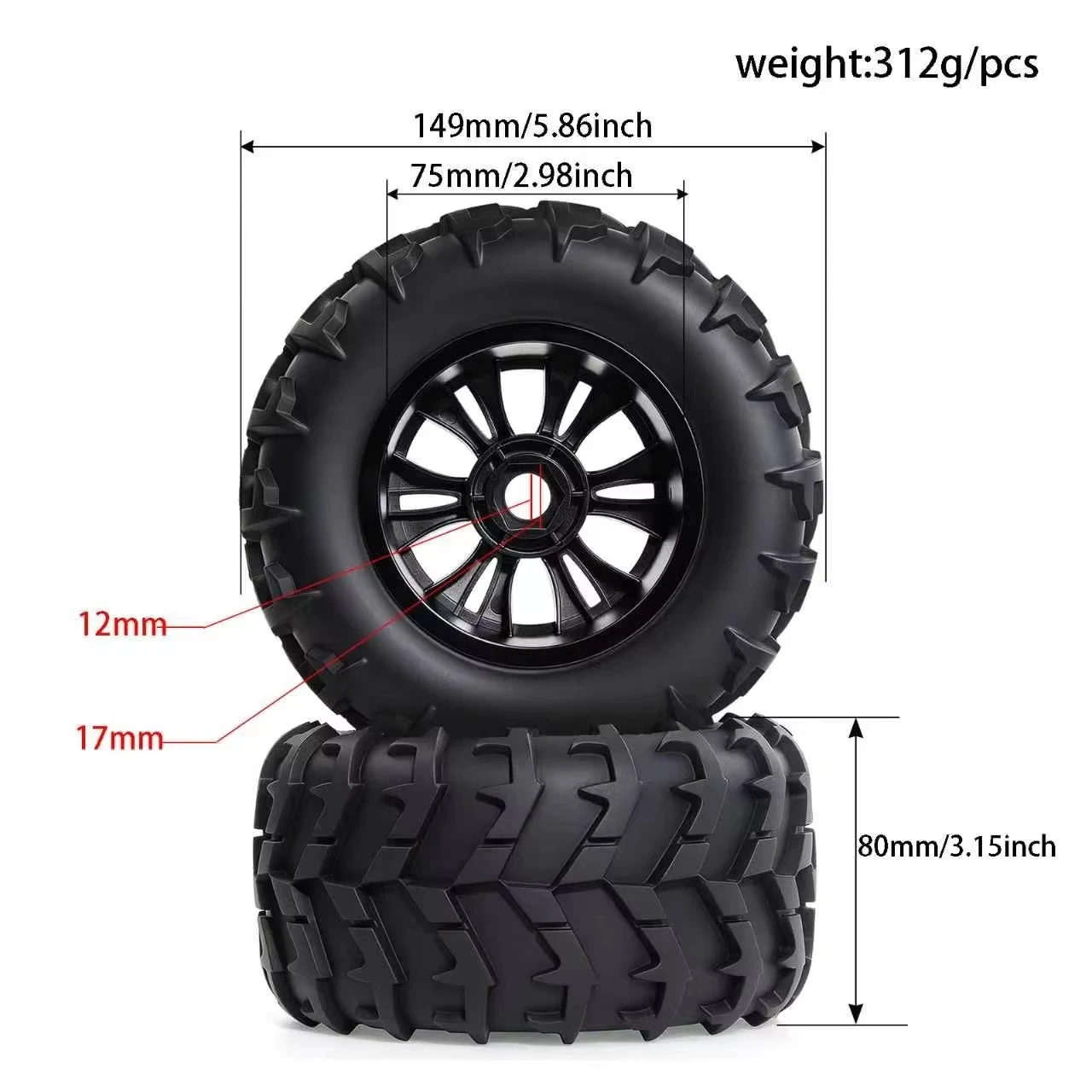4pcs 1/8 RC Truck Buggy Tires 149mm Wheel 17mm Hex for Losi LMT Arrma Traxxas Maxx E-Revo Kyosho JLB Cheetah Upgrade Parts