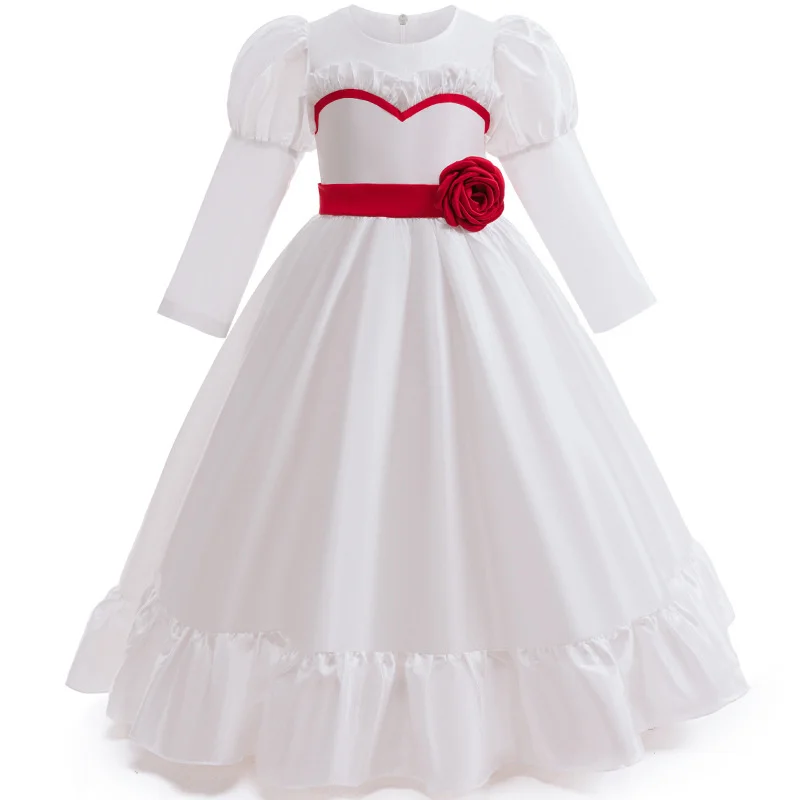Halloween Girls Dress 2025 New Kids Elegant White Sweet Gown Children Fashion Vestidos Princess Floral Long Dresses 3-10Y