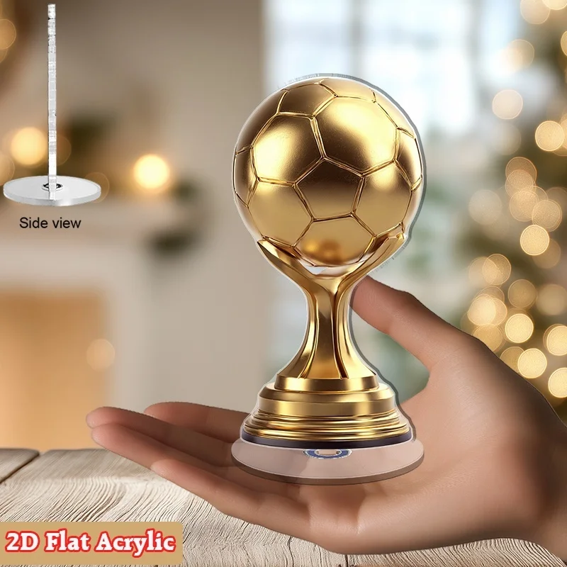 2D Flat Soccer Event 2026 - 2D Flat Rotating Acrylic Golden Football Trophy - 2D Rotating Trophy with Sparkling Display, Ideal f