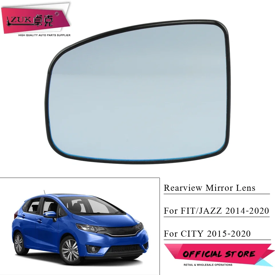 ZUK Heated Car Exterior Rearview Side Mirror Glasses For HONDA FIT JAZZ GK5 2015-2020 CITY GM6 White Blue Lens