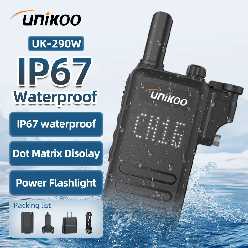 

UNIKOO UK290W 2 Pcs Walkie Talkie Screen Display Long Range IP67 Waterproof Durable Portable Communication Set Two Way Radios