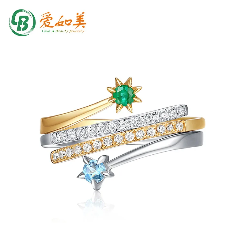 

New 18K Gold PT950 Platinum Silver Plated 7-layer Gold Ring, Personalized Color Blocking Ring, Women's Trendy Tail Ring