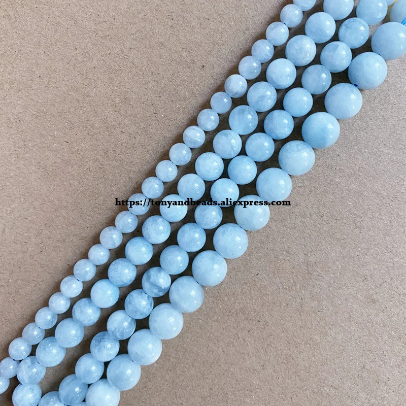 Genuine Semi-precious Natural AA Quality Zambia Blue Aquamarine Aeroides Stone Round Loose Beads 6 8 10MM Jewelry Making