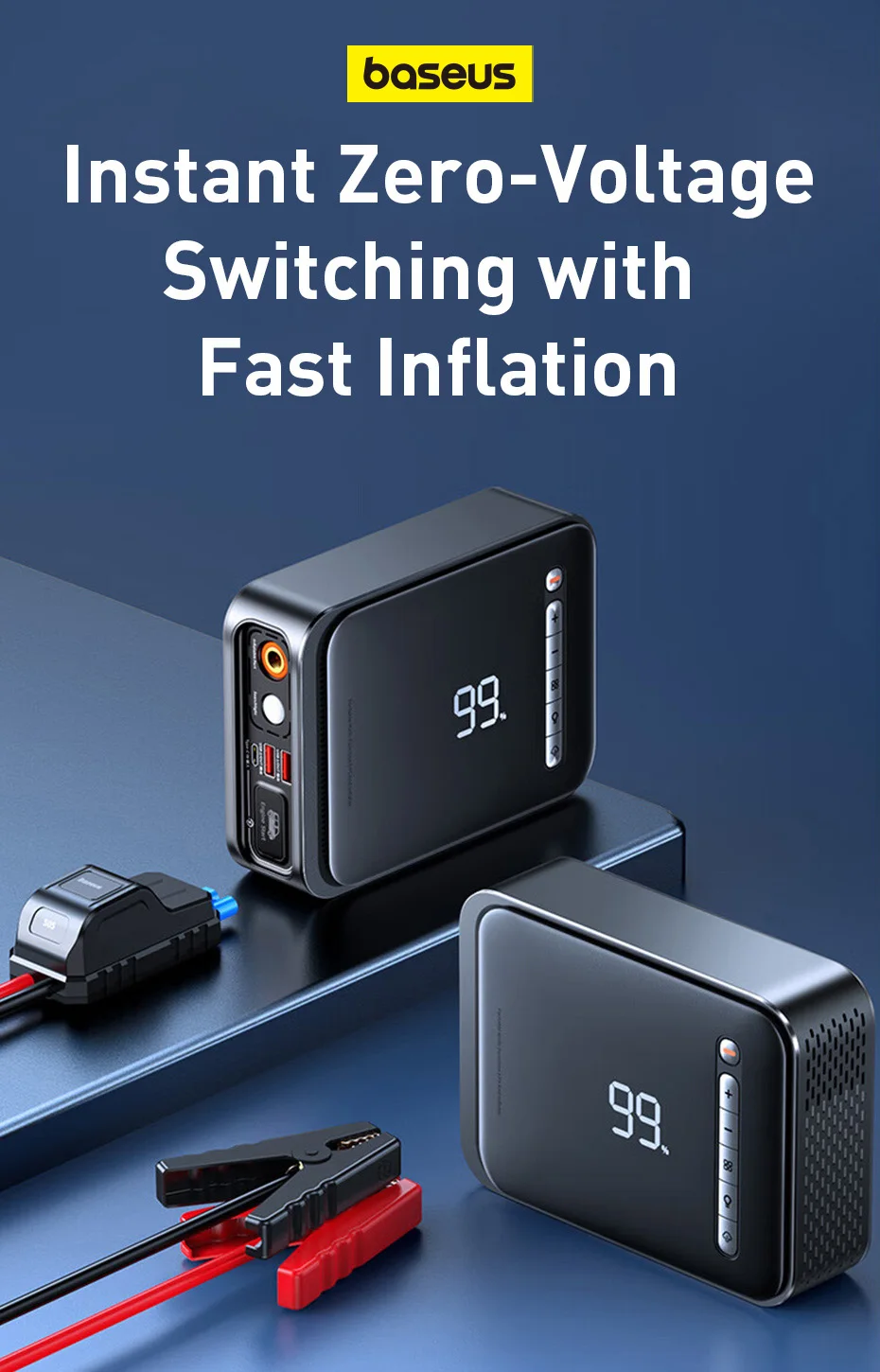 Baseus 1000A Auto-Starthilfe Powerbank 2-in-1 mit Luftpumpe, tragbarer Auto-Batterie-Booster für Notstartgeräte im Auto – Detail 3