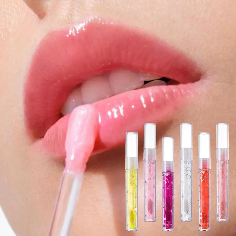 6 ชิ้น/เซ็ต Moisturizing Lip Balm Crystal Jelly Moisturizing Lip Oil เซ็กซี่ Plump Lip Glow Oil Hydrating Lip Gloss Plumping Lip Gloss