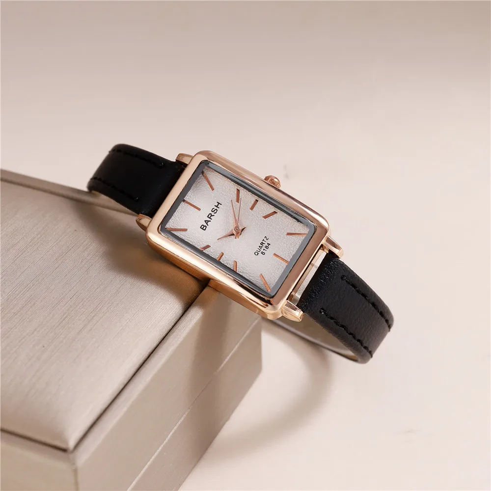 fashion small rectangle dial quartz women leather watch