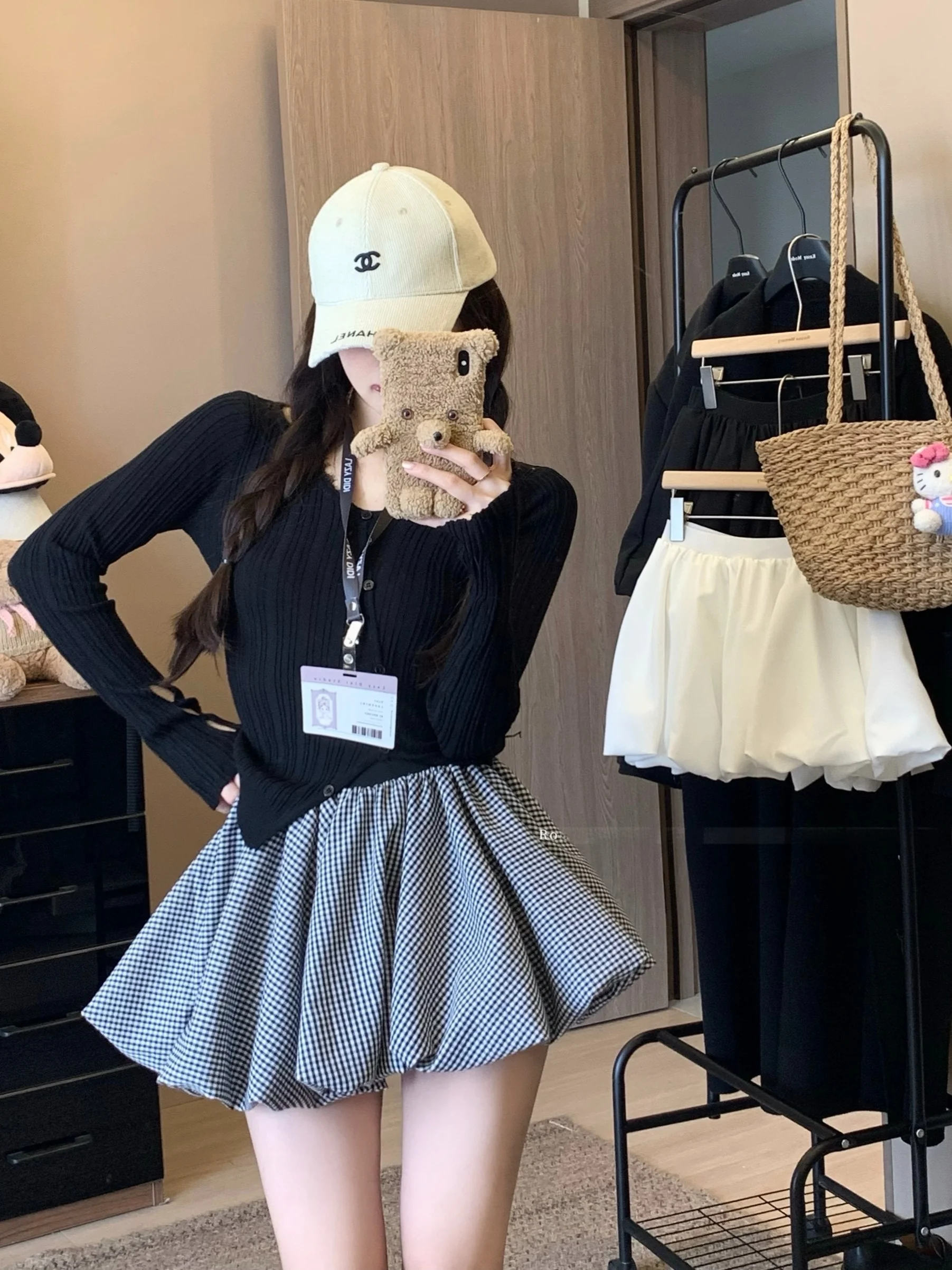 White Fluffy A-Line  Skirt Women's Summer High Waist Anti-Light Flower Bud Short Skirt Korean Style Commute Dress