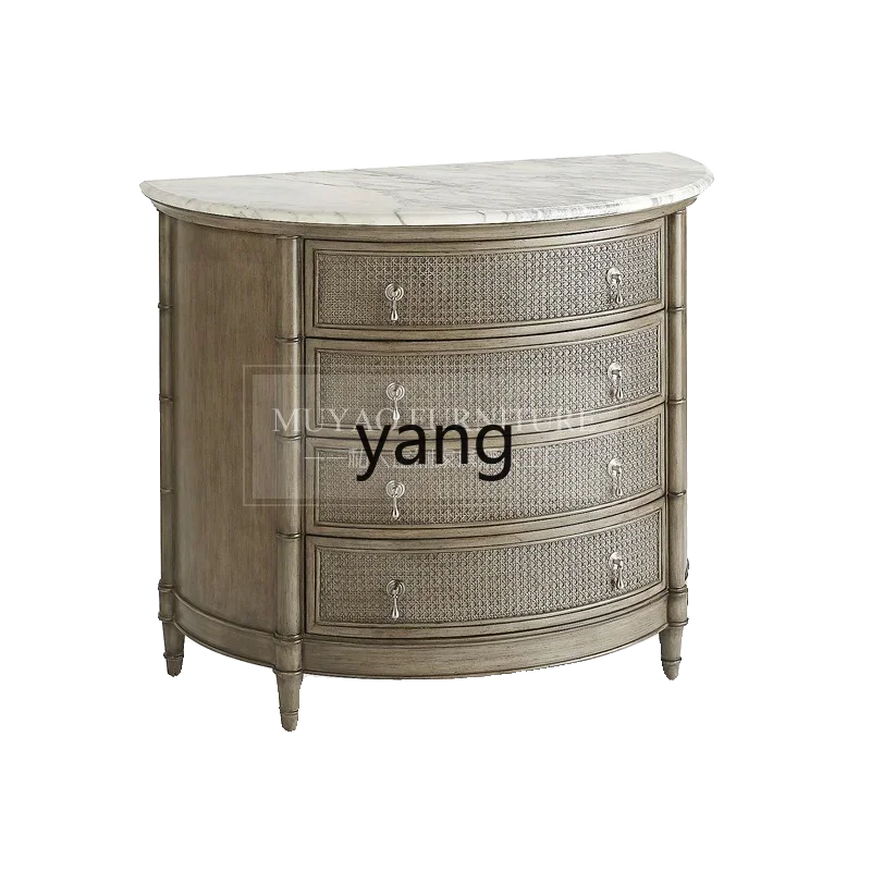 LH retro solid wood chest antique semi-circular curved side cabinet living room entrance storage