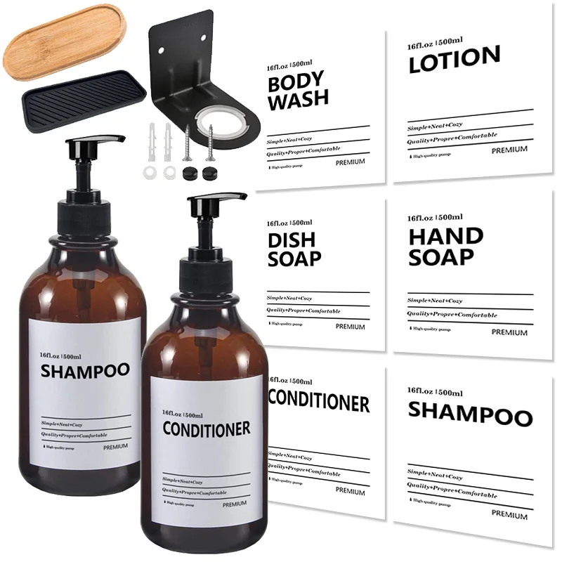 

1/2/3PCS 500ml Soap Dispenser Refillable Shampoo Bottle Holder Tray Hanger Pump Liquid Shower Gel Container Waterproof Labels