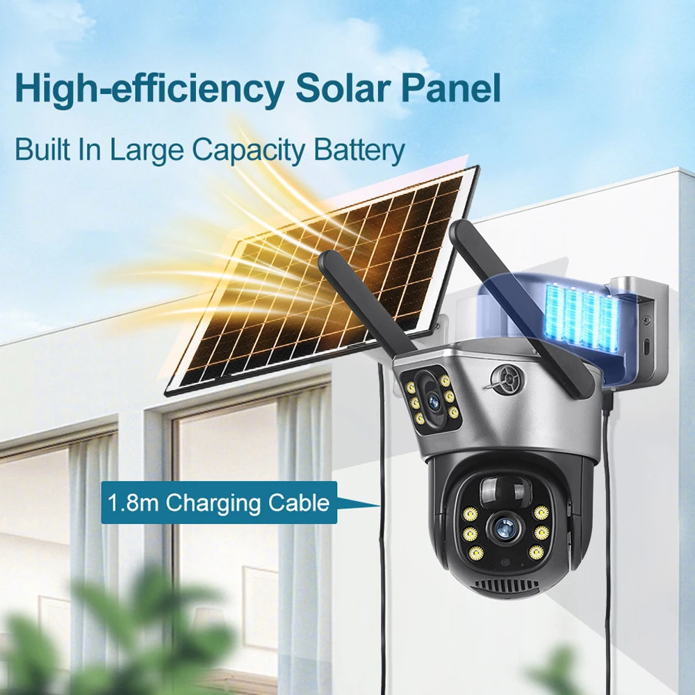 4G 8MP Solar CCTV Dual Lens Outdoor Surveillance Camera PIR Human Detection Waterproof V380 Pro Webcam Built-in Battery Monitor image 5