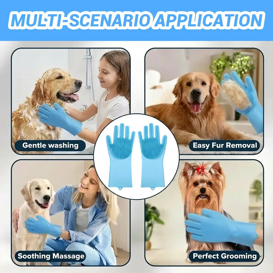 Upgraded Pet Hair Remover Gloves, Gentle Deshedding Grooming Gloves for Dogs, Cats & Horses, Long & Short Hair - Image 2