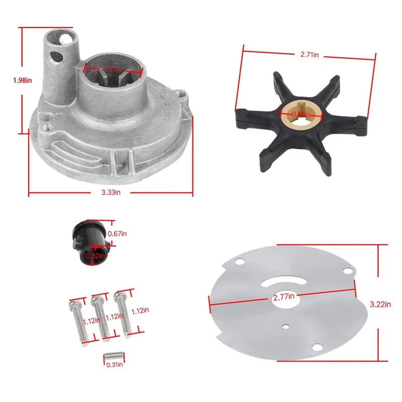 382468 0382468 Water Pump Impeller Kit Fit for Johnson Evinrude BRP OMC 1953-1978 10 15 18 20 25HP Replace for 18-3377 777806