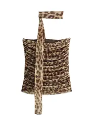 XNWMNZ-Conjunto de saia de cintura alta e top sem mangas com estampa de leopardo feminino, animal print, tule, sem mangas, moda verão, feminina, elástico, 2 peças, 2024