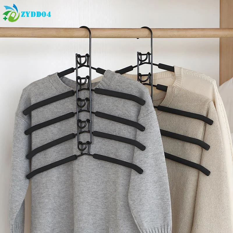 Black Multi-Tier Hanging Closet Hanger With Hooks Space-Saving Organizer For Closet Coats Shirts Dresses Jackets Hanging Storage