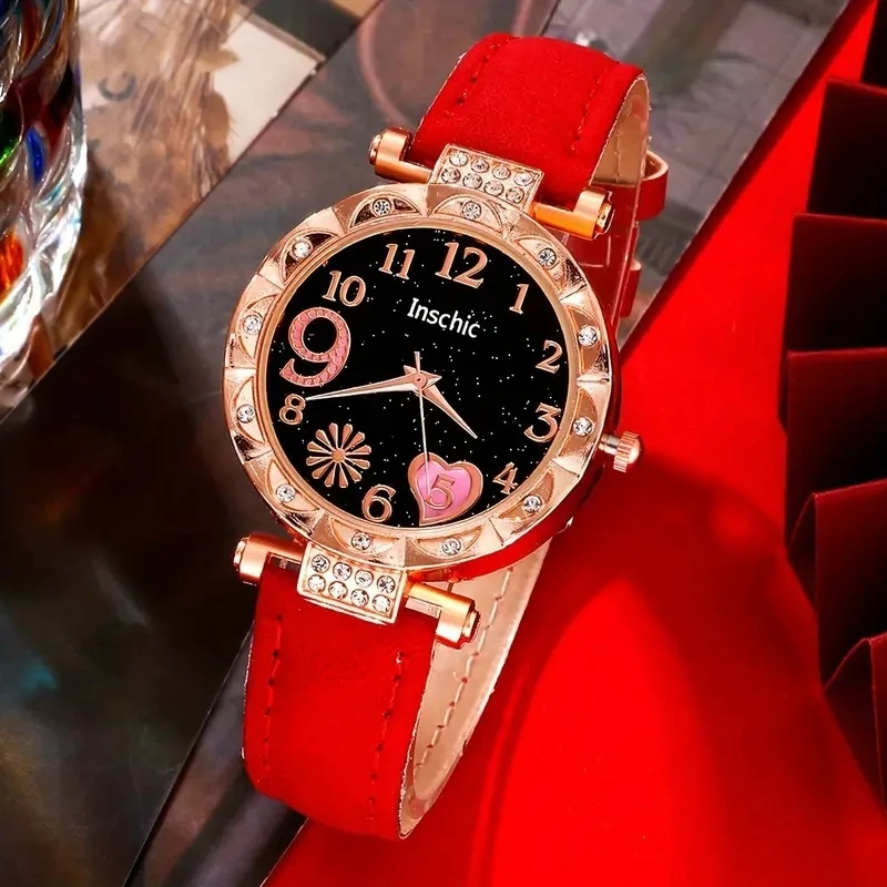 4pcs women's fashionable and simple PU leather quartz watch combination set, suitable for daily wear and holiday gifts