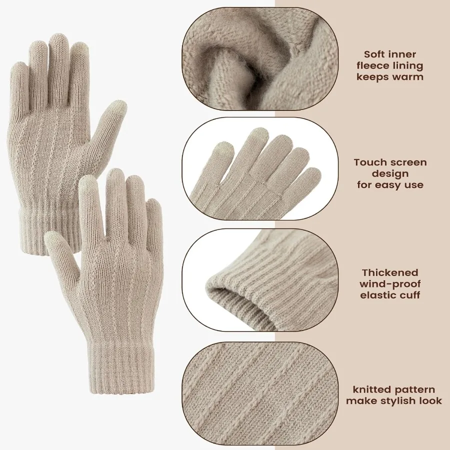 ชุดหมวกไหมพรม ผ้าพันคอ ถุงมือหน้าจอสัมผัส 3 ชิ้น ชุดถุงมือบุขนหนานุ่ม หมวกไหมพรม ผ้าพันคอ สำหรับผู้หญิง ผู้ชาย คุณภาพเยี่ยม