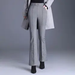 Flare Autumn Winter High Waist Pants Casual Elegant Elastic Waist Boot Cut Solid Color Office Lady Elastic Slim Trousers 2024