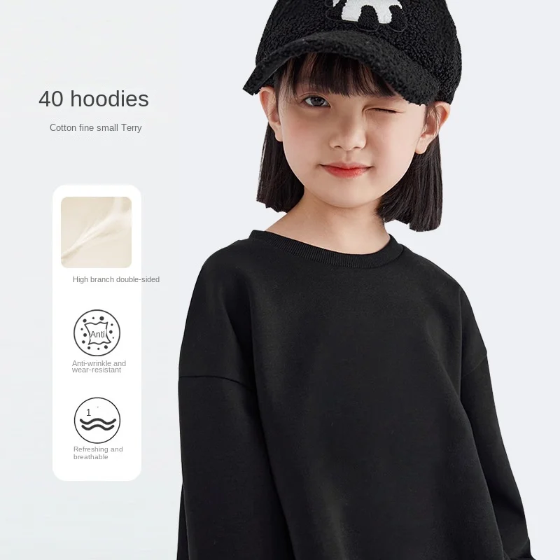 

Children's hoodie spring/autumn clothing retro children's top solid cotton top children's loose fit