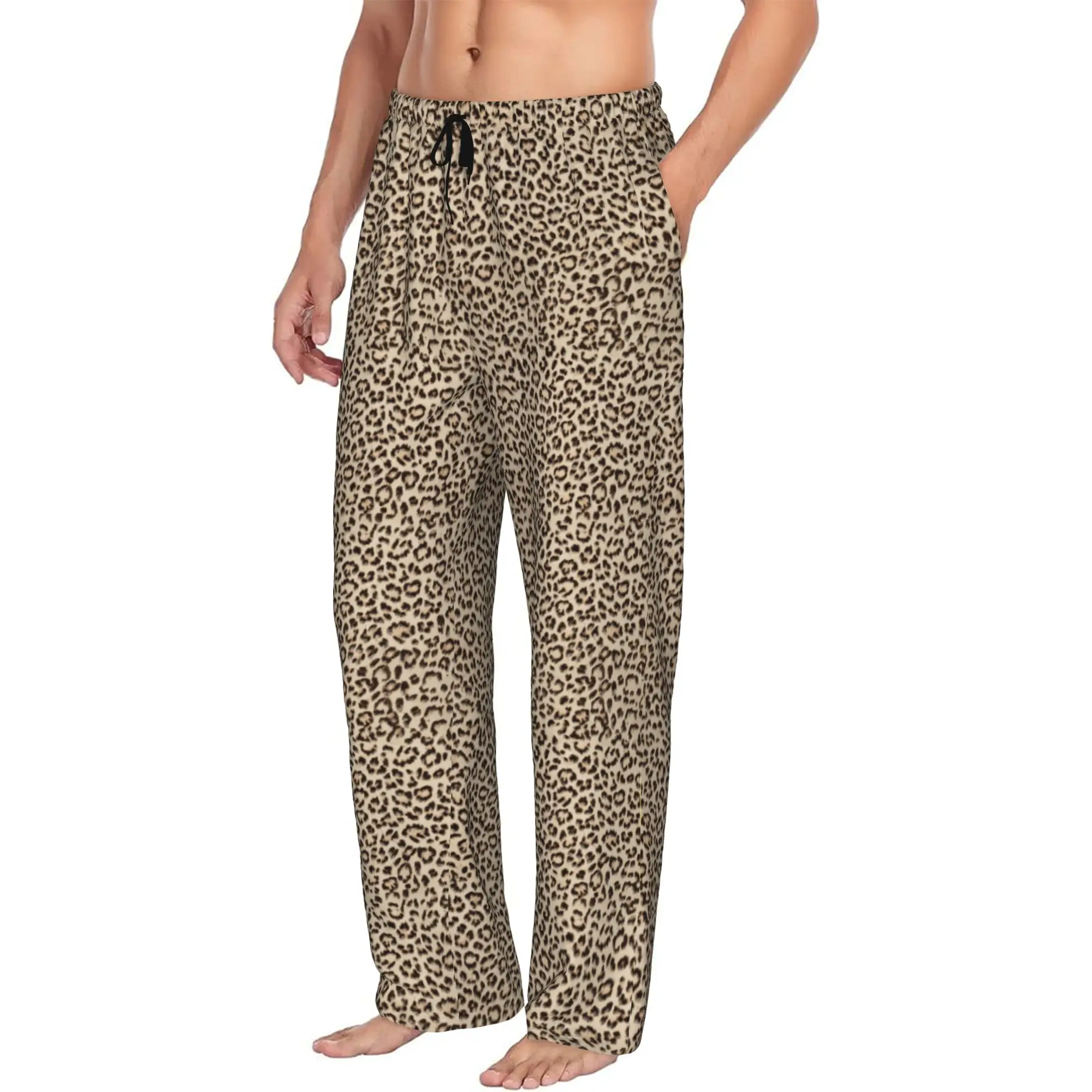 Custom Print Leopard Print Colorful Pajama Pants for Men  Sleep Sleepwear Bottoms with Pockets