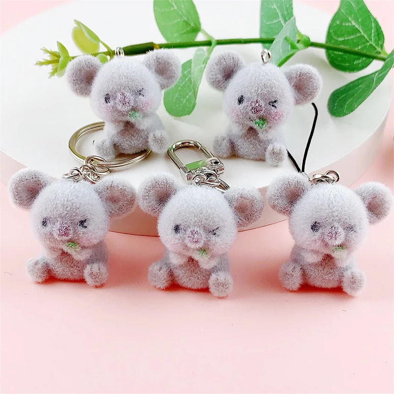 Kawaii 3D Flocking Koala Keychain Pendant Cute Cartoon Animal Keyring DIY Key Holder Backpack Charms Couple Gifts