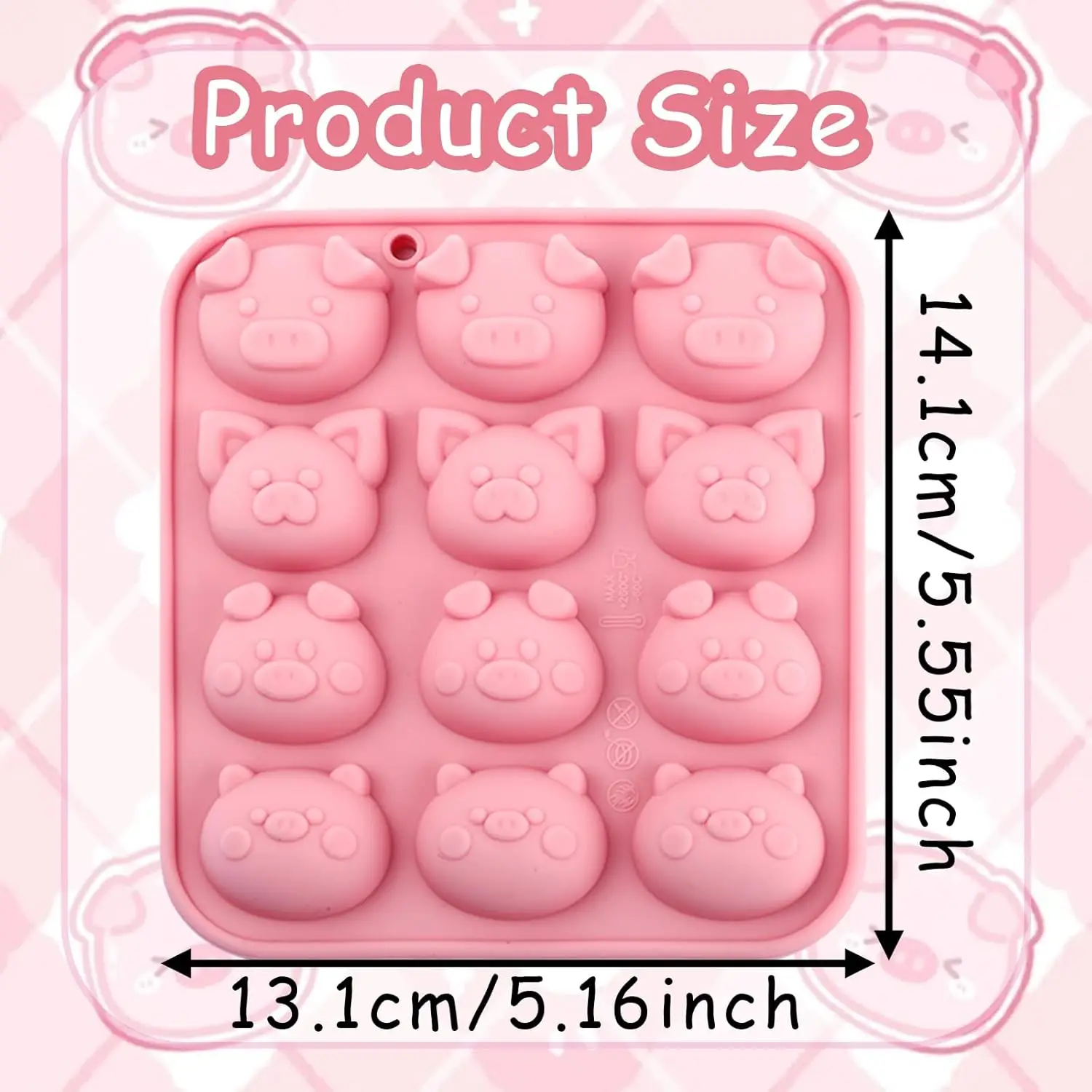 12 Cavity Pig Head Silicone Molds for Chocolate Pig Face Candy Molds Silicone for Gummy, Jelly, Pudding Cake Decorating Tools