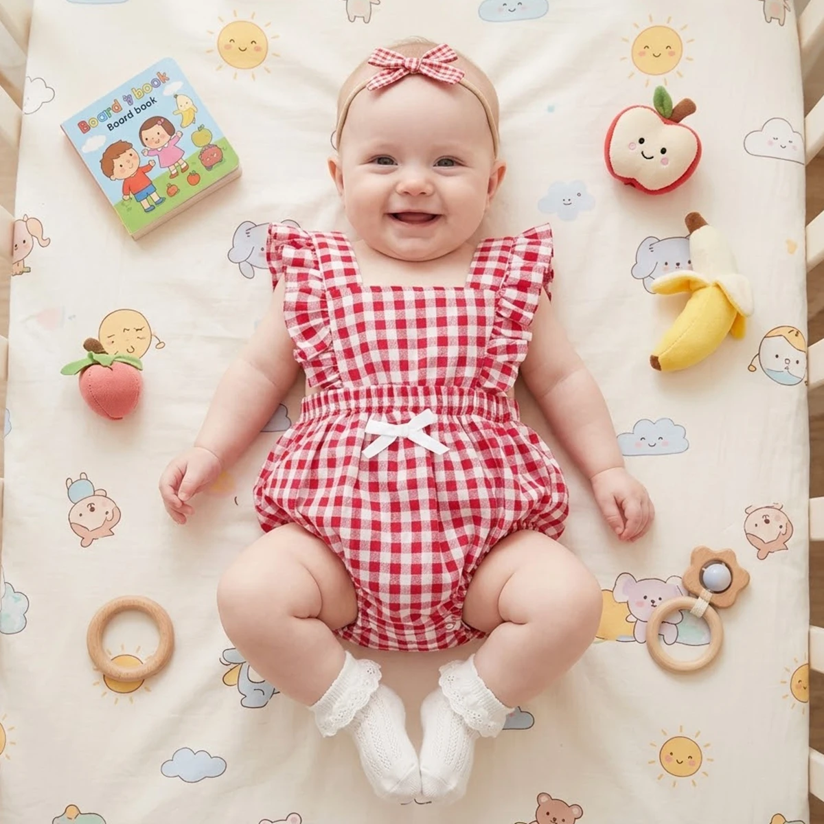 Cotton Baby Girls Onesies Bow Plaid Summer Clothing Princess Toddler Bodysuits Fashion