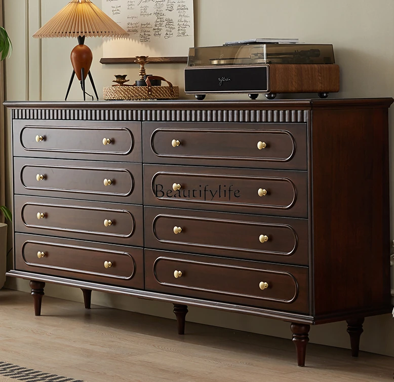 

American-Style Chest of Drawers Solid Wood Living Room Sofa Side TV Side Cabinet Bedroom Storage