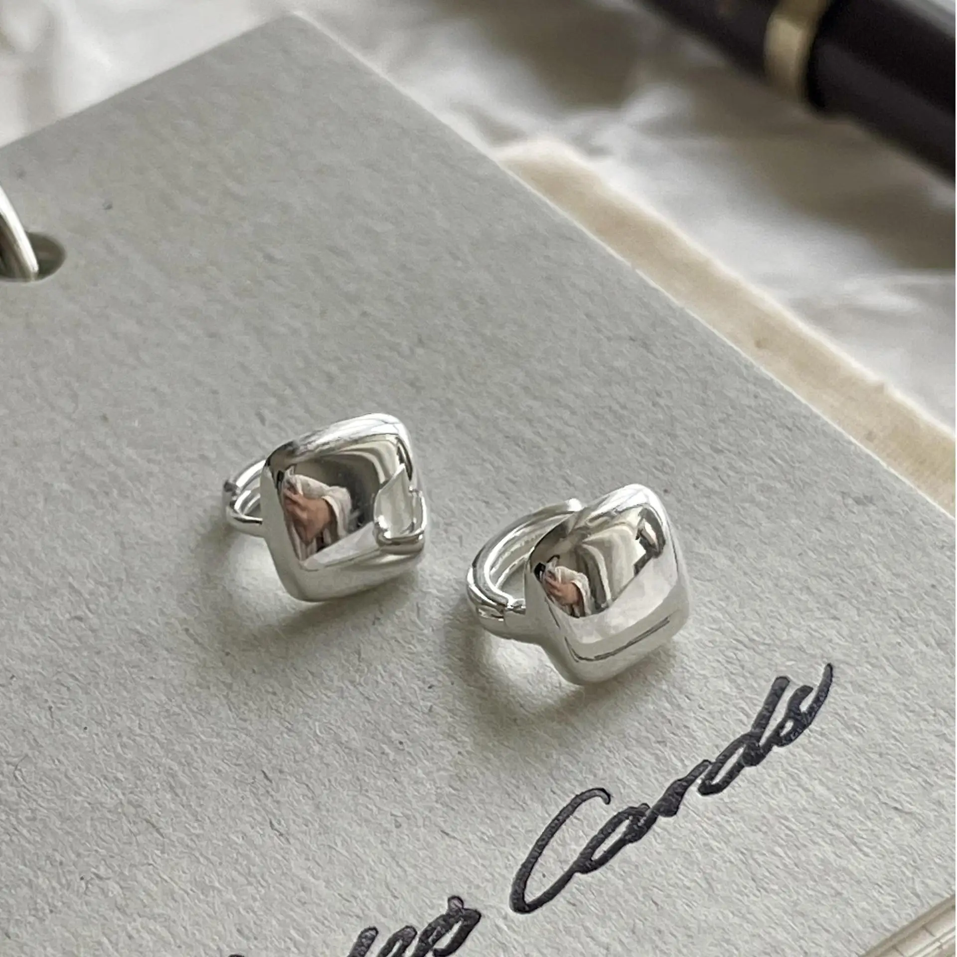 

CHOZON S925 однотонные серебряные квадратные ушные манжеты корейские минималистичные оптовые изящные ювелирные изделия для женщин