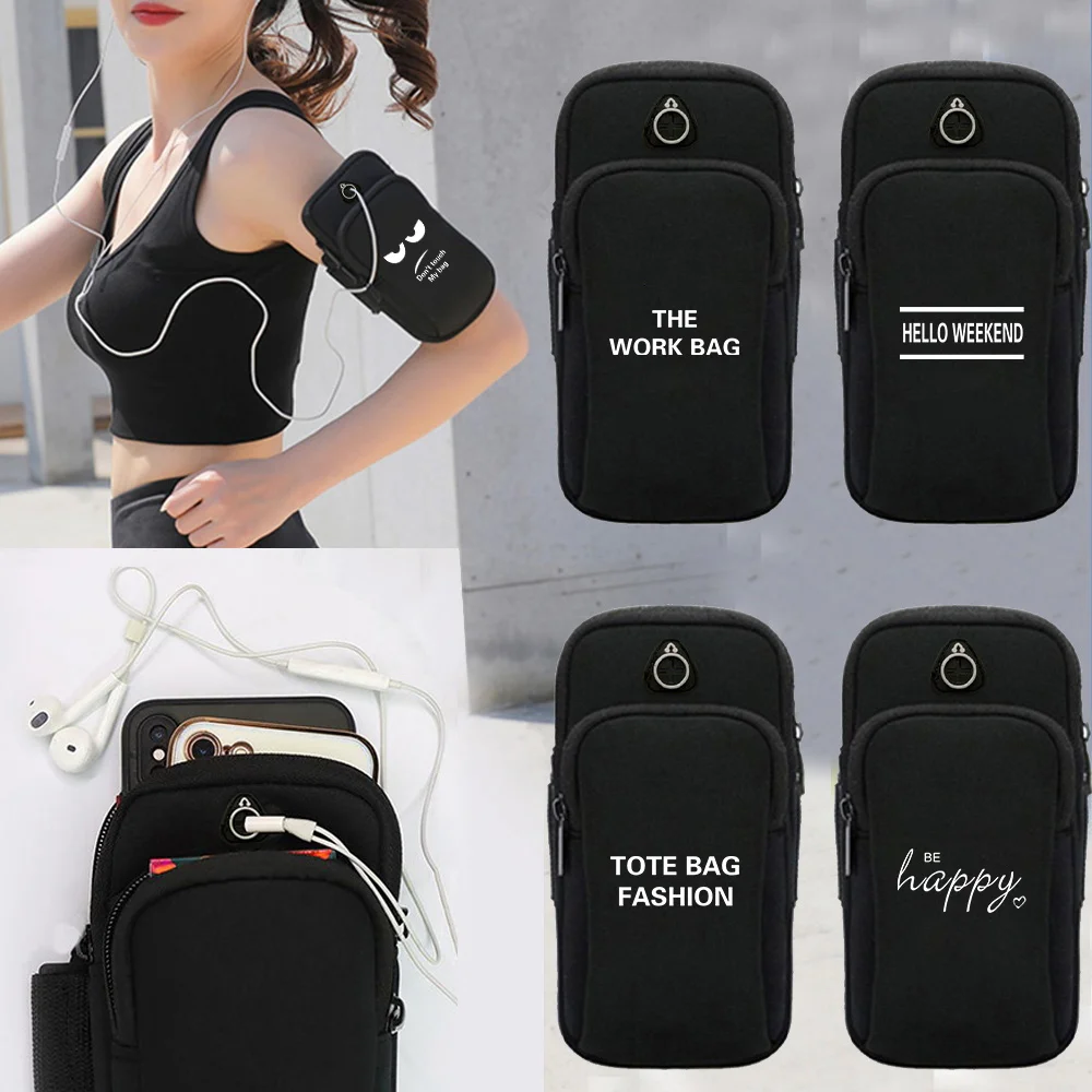 Text Series Double Layer Zipper Sports Bag Phone Coin Sundries Storage Bag Wallet Gym Running Phone Bags Adjustable Arm Band