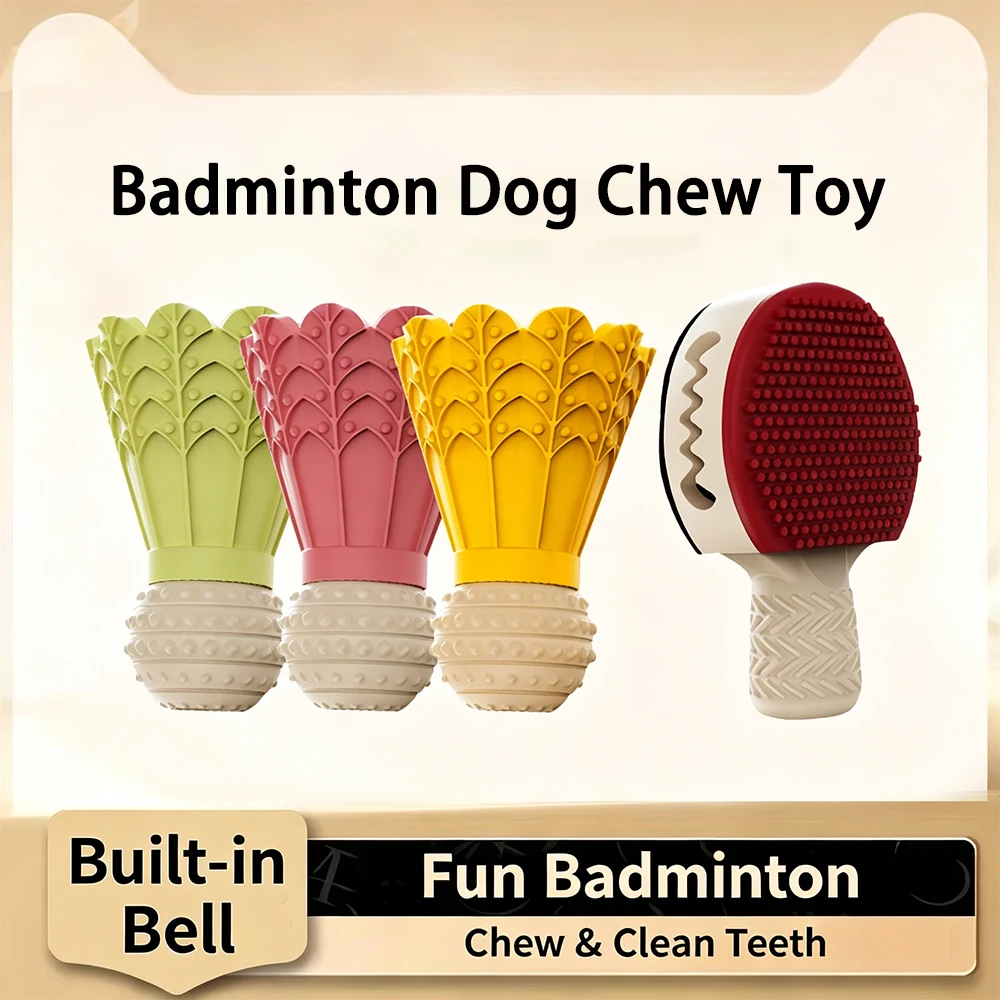 TPR Dog Chew Toy,Badminton Table Tennis Racket Shape Pet Leakage Food Toy,Teeth Cleaning Interactive Dog Toy For Small Medium Do