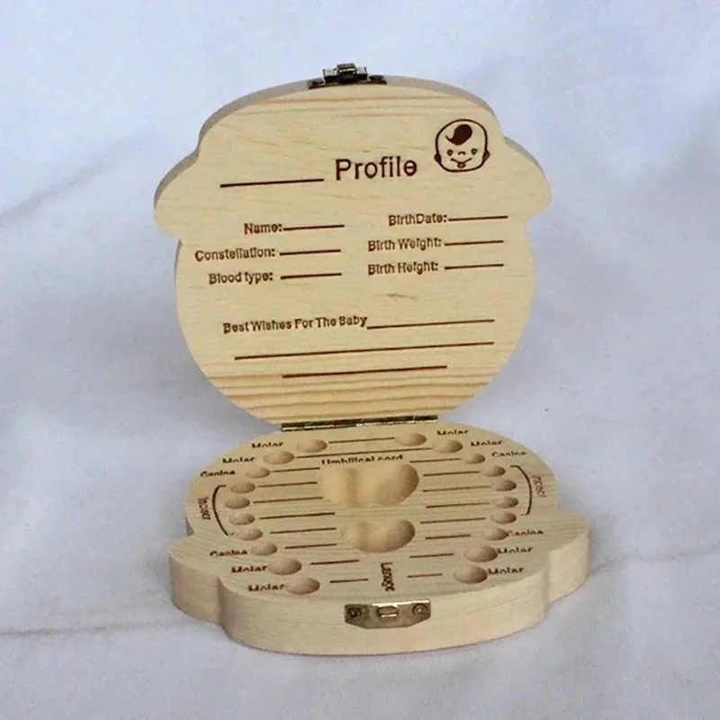 1pc-Baby Tooth Box Spanish Wooden Kids Milk Teeth Organizer Storage Boys Girls Baby Souvenirs Gifts Keepsakes