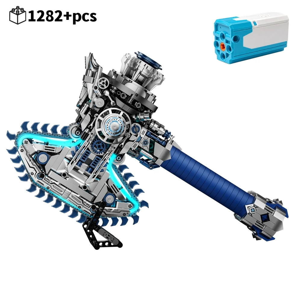 Mechanical Battle Axe Building Blocks Set with Lights STEM Construction Toy DIY Desktop Ornament Model Christmas Birthday Gift