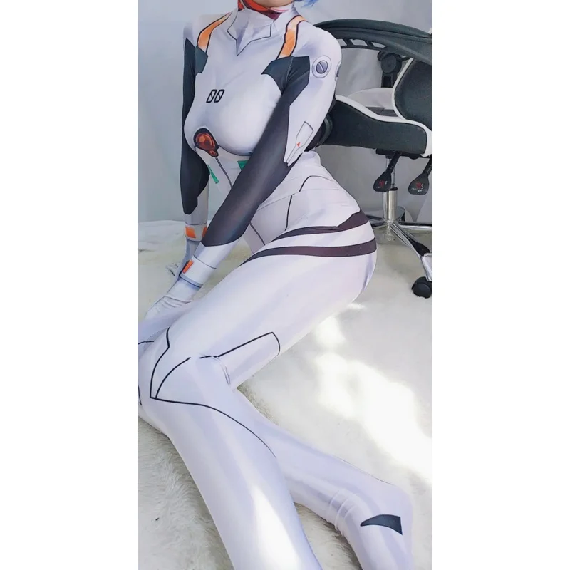 Rei Ayanami Cosplay Costume White Bodysuit Jumpsuit Halloween Party Cosplay Zentai Catsuit