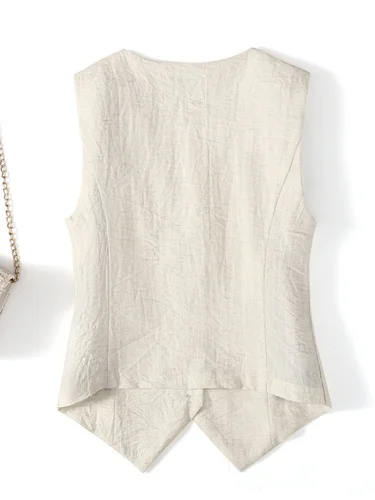 Imagen 2 del producto Nuevo chaleco de lino a la moda, chaleco fino para mujer, traje corto sin mangas ajustado de gama alta, chaqueta camisola con cuello en V 009