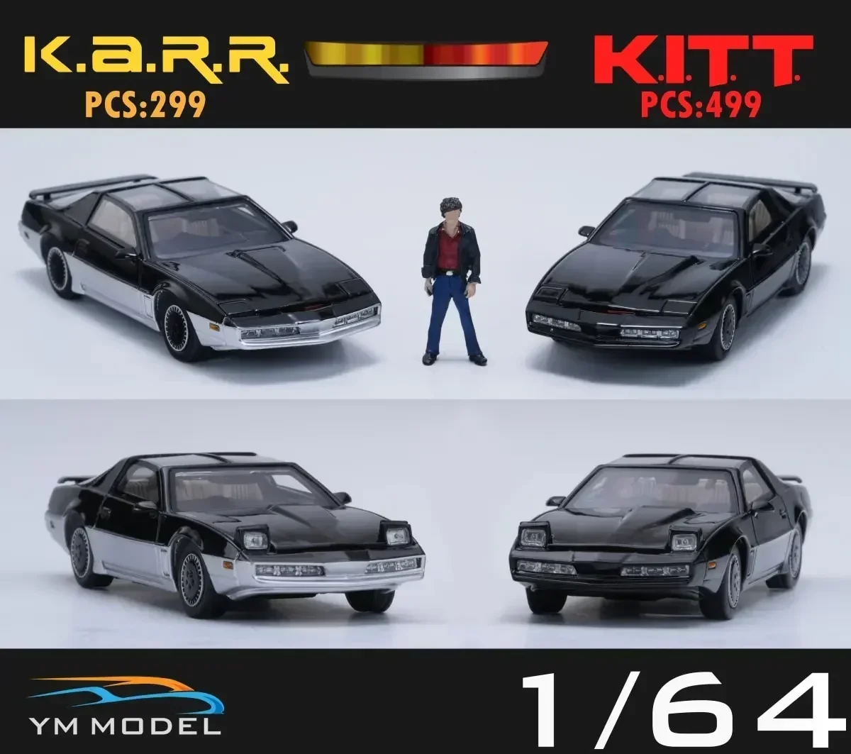 1:64 Model Firebird Knight Rider Karr Black Silver Alloy Diecast Car Toy Die Casting Car Toys Model Decorat Kids Christmas Gifts