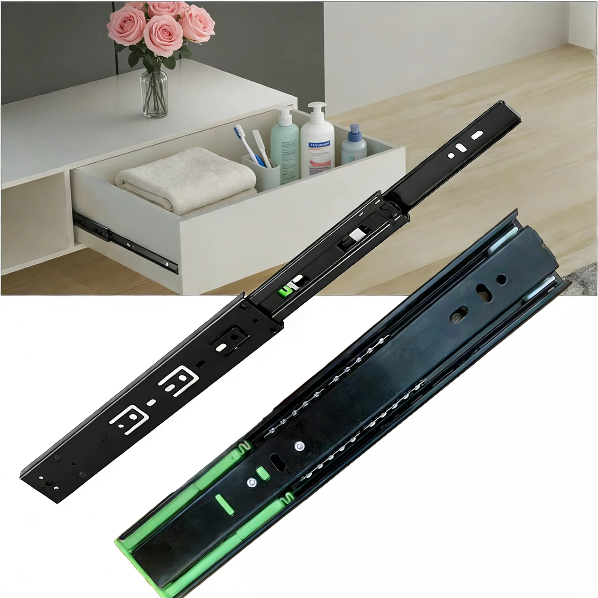 

Soft Close Drawer Slides Heavy Duty - Full Extension Drawer Rails, Zinc Plated Steel, Quiet & Safe Closing for Cabinets.