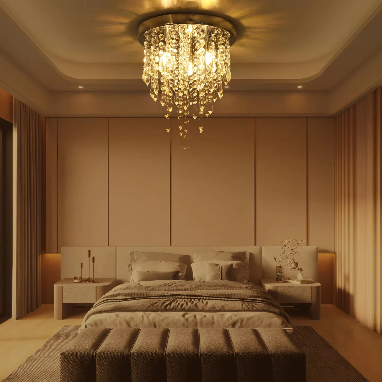 Lámpara de techo de cristal, luz LED de techo con base G9, lámpara de dormitorio, candelabro de cristal, luz de pasillo, lámpara de techo
