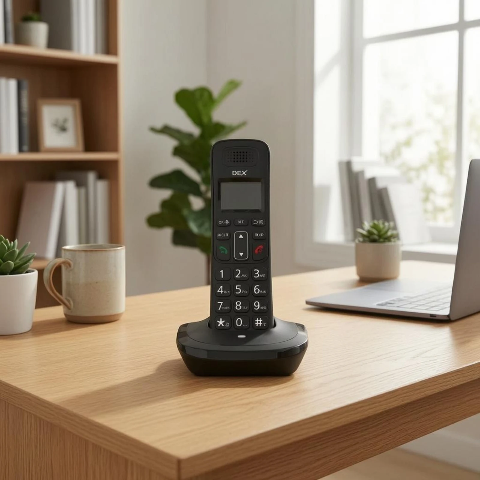 DECT Phone Numeric Keypad Handset and Base Desktop Cordless Phone Compact Communication Device Small Display